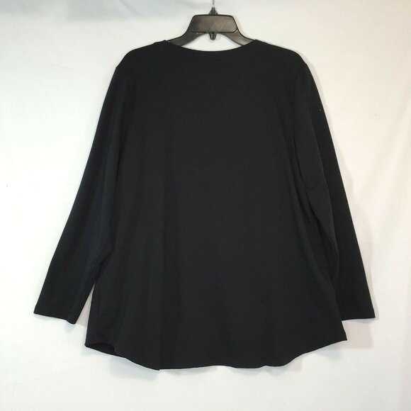 D & Co Active Womens Large Blouse Black Relaxed Fit Pockets Top Pullover Stretch - Picture 9 of 10